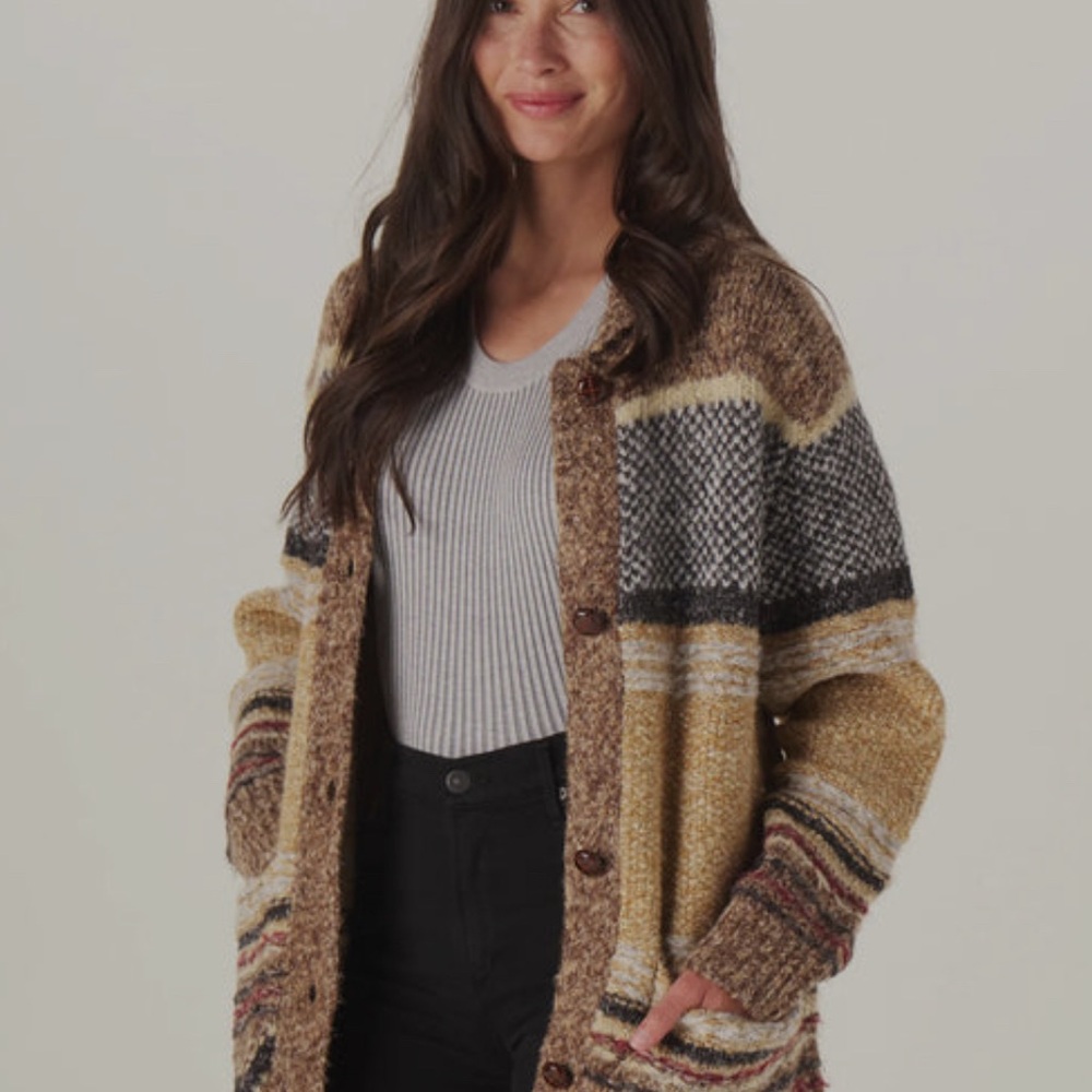 Cozy Striped Knit Cardigan Sweater - Brown